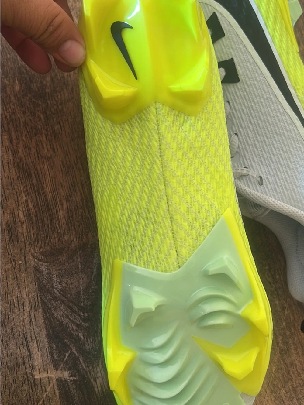 Nike Kids White and Neon Yellow Soccer Cleats with Black Swoosh